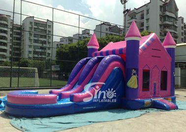 Outdoor double lane slide  inflatable bouncy house with basketball ring N water pool for kids parties