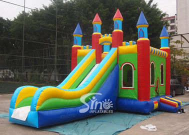 Lead Free PVC Tarpaulin Inflatable Bouncy Castles , Rainbow Castle Slide Inflatable Combo