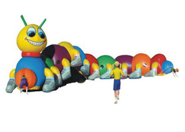 Outdoor Kids Parties Inflatable Caterpillar Tunnel with pillars and small slide inside