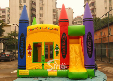 Hot commercial outdoor crayon inflatable bounce house with basketball ring N slide inside for kids parties