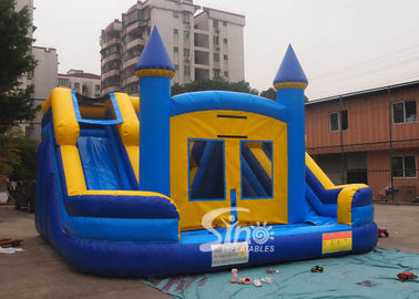 Commercial kids double lane inflatable water combo castle with removable custom banner