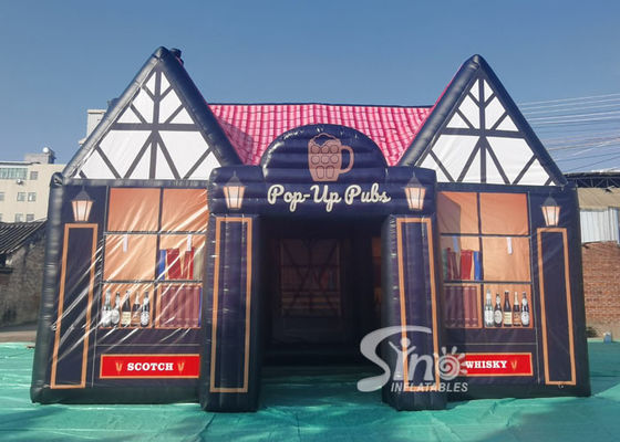 Mobile Portable Pop Up English Inflatable Pub House With Full Digital Printing And Roll Up Fly Screen