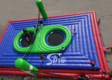 Commercial grade adults big inflatable bossaball court with center trampolines for volleyball games