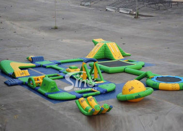 25x24 mts green N yellow giant inflatable water park for kids N adults with water trampoline, water seesaw N water spinn