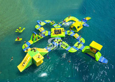 25x24 mts green N yellow giant inflatable water park for kids N adults with water trampoline, water seesaw N water spinn