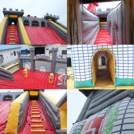 12x10m commercial kids giant inflatable medieval castle slide with tunnel N obstacle course from Sino Inflatables