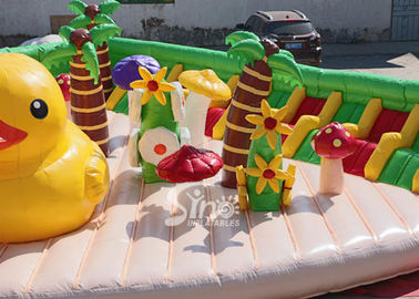 10x10m Big yellow duck inflatable theme park with sun beach sofa for entertainment