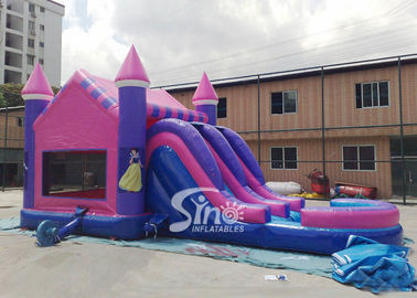 Outdoor double lane slide  inflatable bouncy house with basketball ring N water pool for kids parties