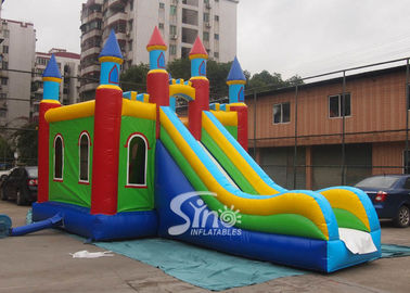 Lead Free PVC Tarpaulin Inflatable Bouncy Castles , Rainbow Castle Slide Inflatable Combo