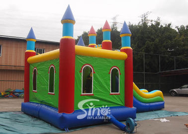 Lead Free PVC Tarpaulin Inflatable Bouncy Castles , Rainbow Castle Slide Inflatable Combo