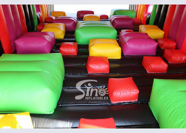 13x6m Rainbow Stone Hop Inflatable Obstacle Course Race For Inflatable 5K Or Mud Run