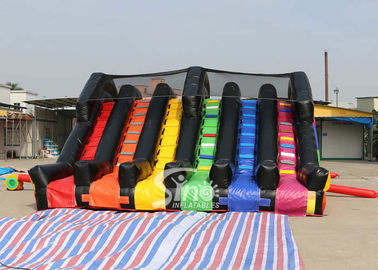 6 Lane Color Run Adults Inflatable Obstacle Course With 2 Hill Slides For Outdoor 5K Sports Activities