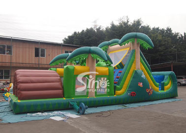 12m Long Outdoor Kids Jungle Inflatable Obstacle Course With Big Fun Slide