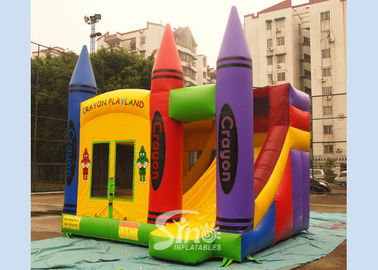 Hot commercial outdoor crayon inflatable bounce house with basketball ring N slide inside for kids parties