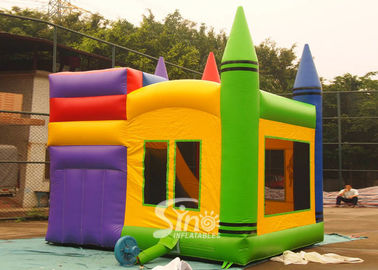 Hot commercial outdoor crayon inflatable bounce house with basketball ring N slide inside for kids parties