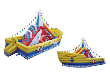 6 Mts High Victory Ship Shape Inflatable Slide Playground With Colorful Flags