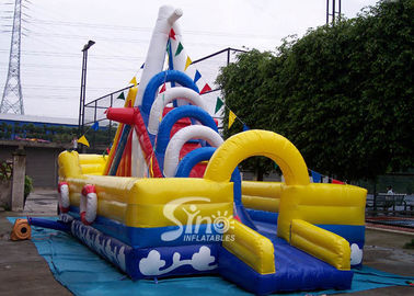 6 Mts High Victory Ship Shape Inflatable Slide Playground With Colorful Flags