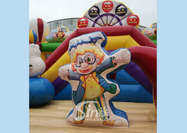 Circus Clown Themed Inflatable Fun City Amusement Park With Slide Inside For Kids