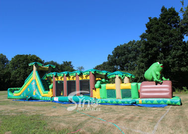 50ft Kids And Adults Inflatable Tropical Obstacle Challenge Course With Slide For Outdoor Commercial