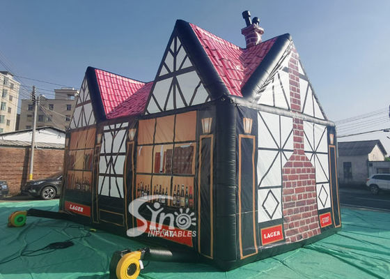 Mobile Portable Pop Up English Inflatable Pub House With Full Digital Printing And Roll Up Fly Screen